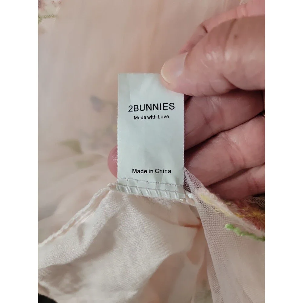 2Bunnies Size 5t Little Girls Pink Floral Embroidered Dress Whimsical, Fairy